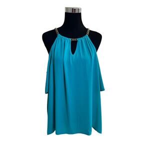 NWT Woman's Trende Aqua Sheer Cold Shoulder Blouse 2X